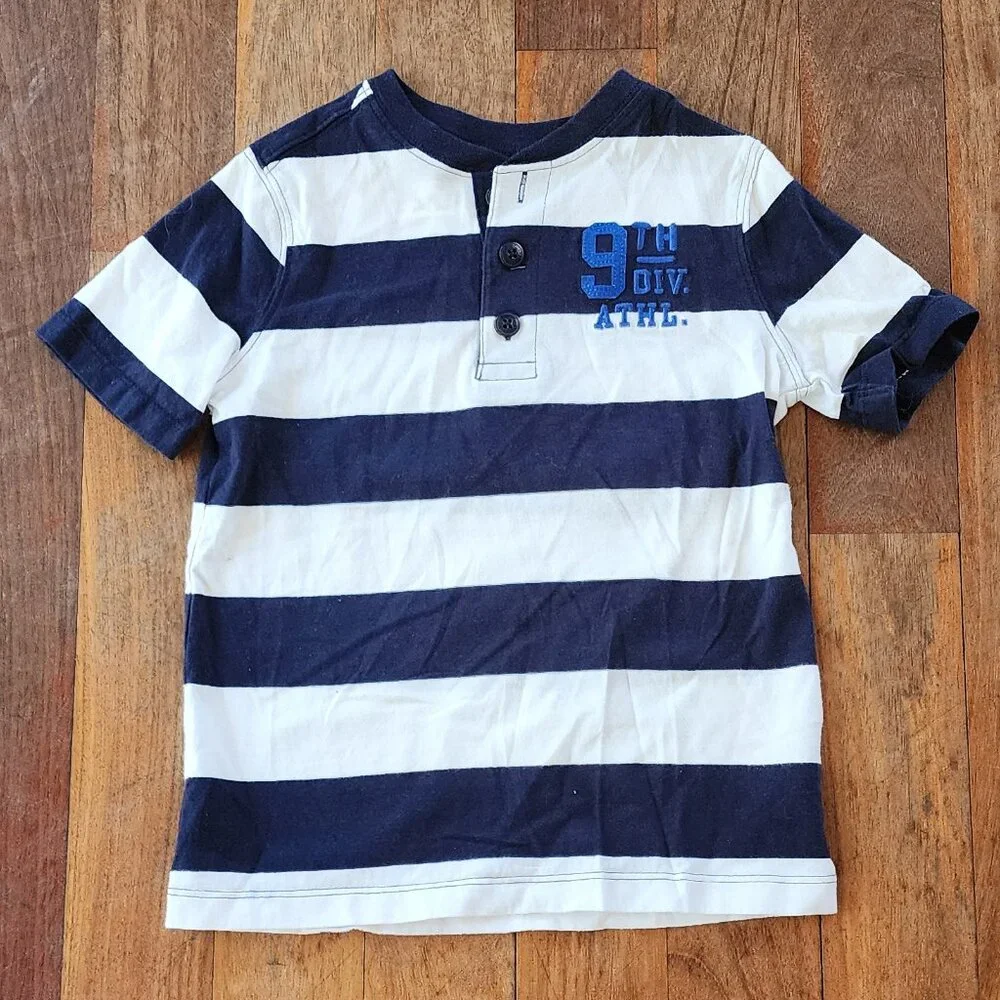 OshKosh B'gosh Toddler Cream/Navy Striped Henley Size 5T